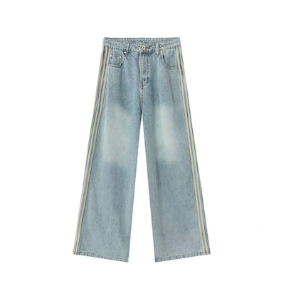 Stripe Washed Denim Short Sleeve Shirt & Wide Leg Denim Jeans Setup WN19815