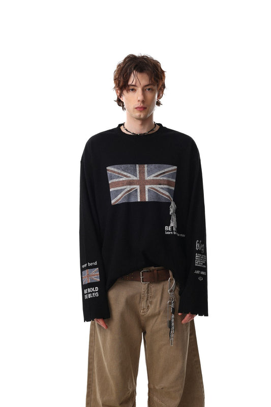 Waffle Texture Graphic Long Sleeve T-Shirt WN28018