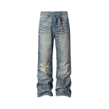 Chain Detail Wash Straight Denim Jeans WN23235