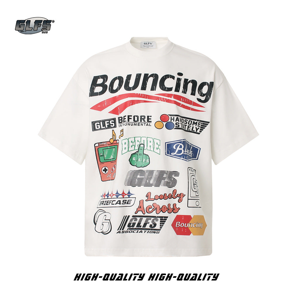 Sticker Graffiti Letter Short Sleeve T-Shirt WN26603