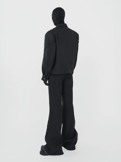 Rhinestone Zipper Jacket & Straight Flare Trousers Setup WN17350