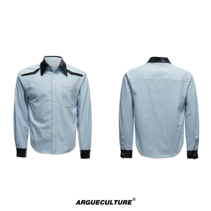 Sequin Colorblock Drape Shoulder-Pad Long Sleeve Shirt WN20531