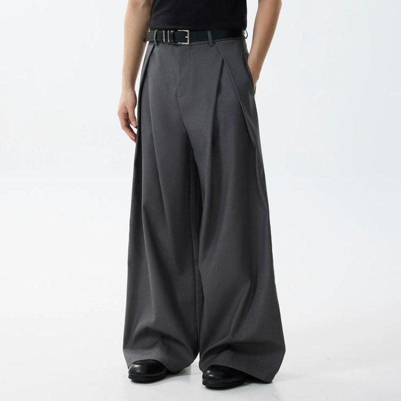 Pleats Curved Wide Leg Trousers WN21414