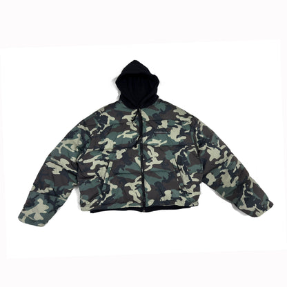 Camouflage Reversible Knit Hooded Puffer Jacket WN16948
