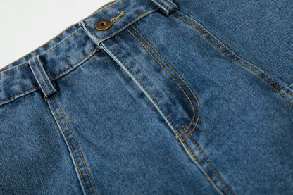 Curved Wide Leg Patchwork Denim Jeans WN25680