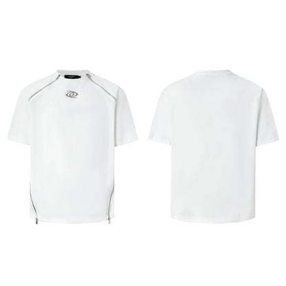 Zipper Design Shoulder-pad Short Sleeve T-Shirt WN20351