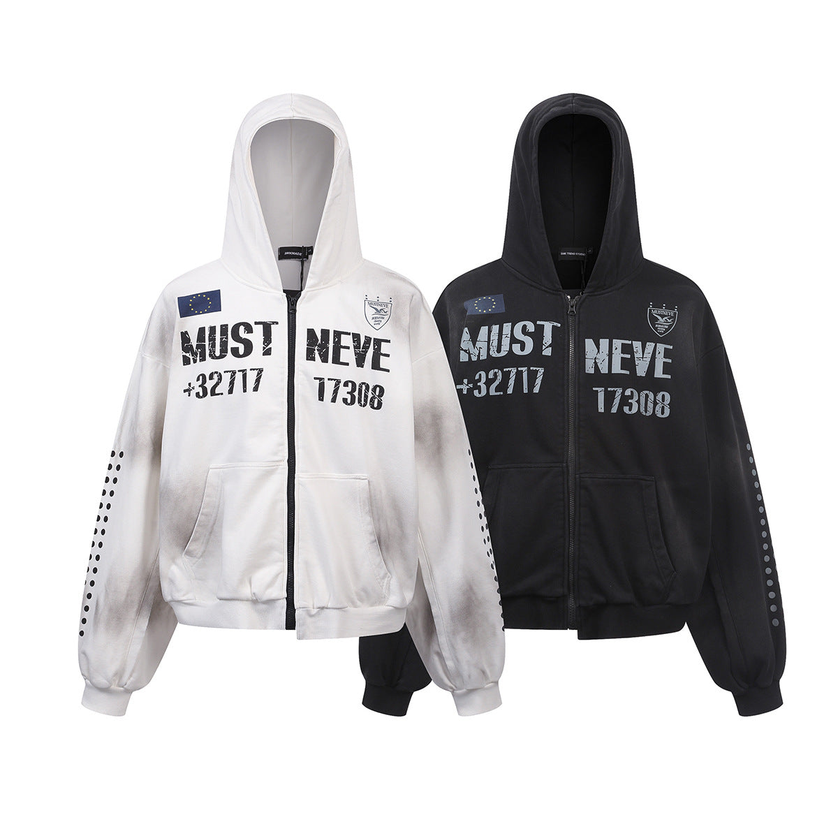 Dirty Washed Logo Print Zipper Hoodie & Dirty Washed Sweatpants Setup WN25540