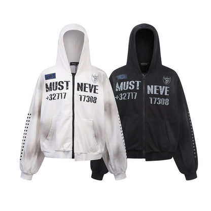 Dirty Washed Logo Print Zipper Hoodie & Dirty Washed Sweatpants Setup WN25540