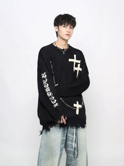 Gothic Cross Jacquard Oversize Knit Sweater WN21053