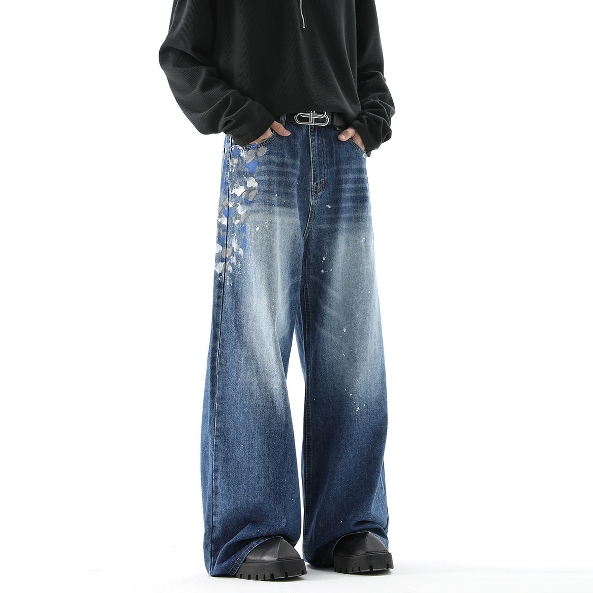 Graffiti Design Wide-Leg Straight Denim Jeans WN10475