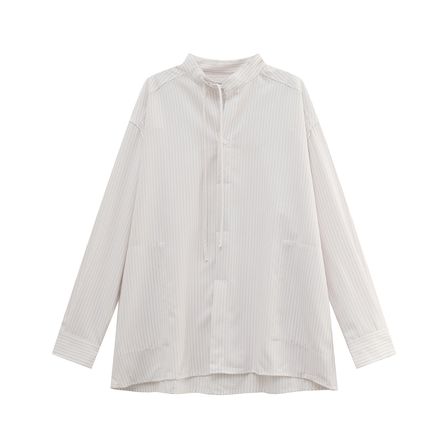 Stripe Open Collar Oversize Long Sleeve Shirt WN24904