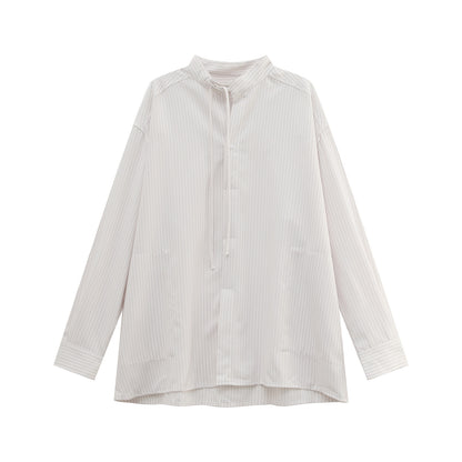 Stripe Open Collar Oversize Long Sleeve Shirt WN24904