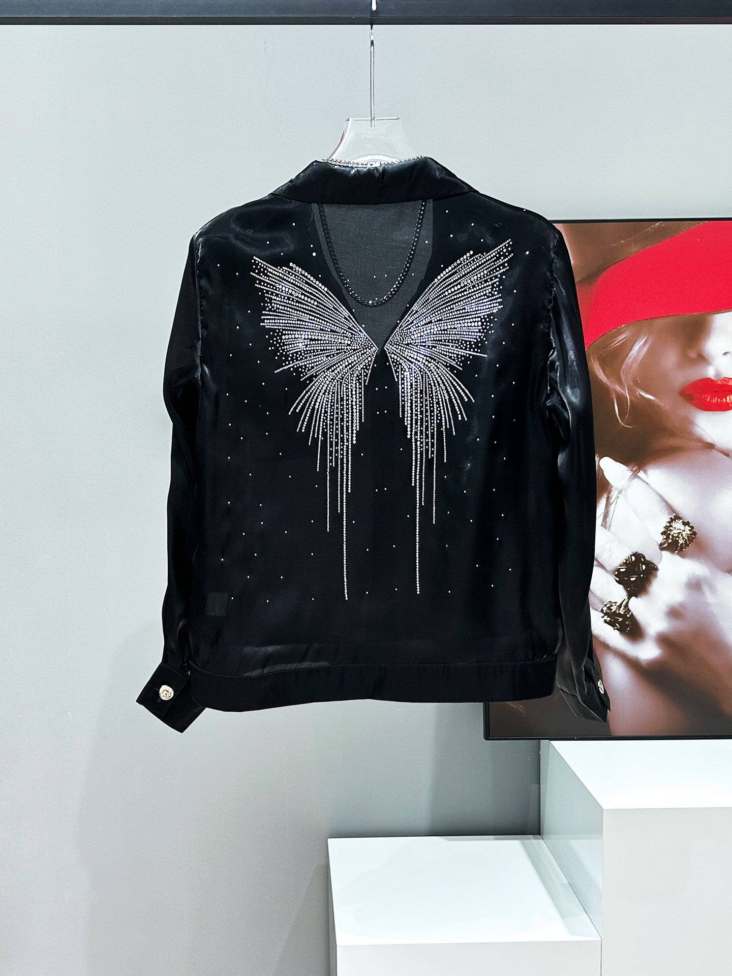 Rhinestone Sheer Silky Short Jacket WN23932