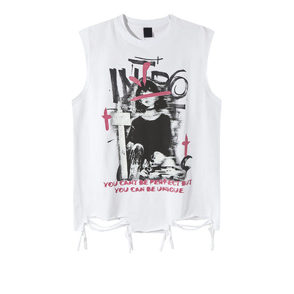Graphic Print Damage Sleeveless T-Shirt WN16804