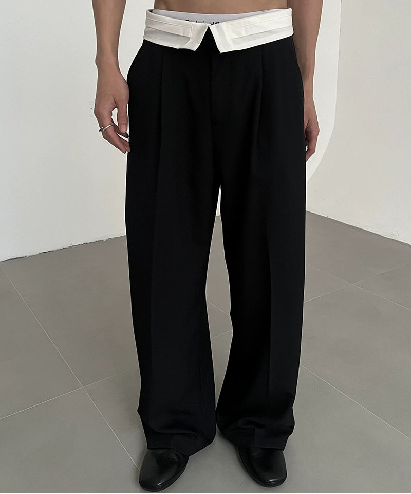 Contrast Folded Hem Wide Leg Trousers WN21571