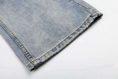 Washed Damage Whisker Wide Leg Denim Jeans WN26019
