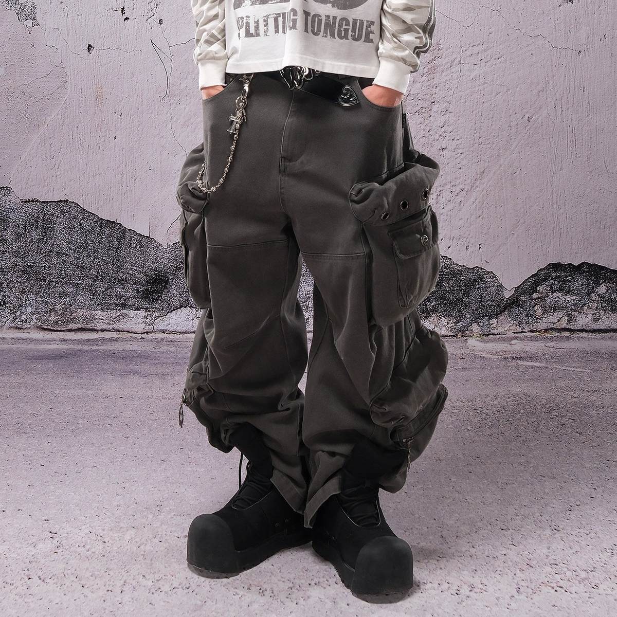 Wide Leg Multi Pocket Zip Cargo Pants WN26608
