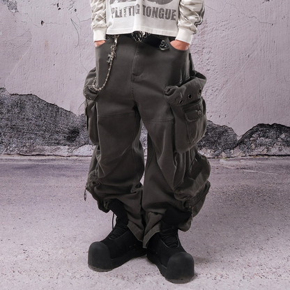 Wide Leg Multi Pocket Zip Cargo Pants WN26608