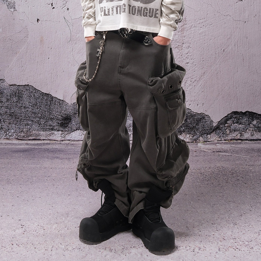 Wide Leg Multi Pocket Zip Cargo Pants WN26608