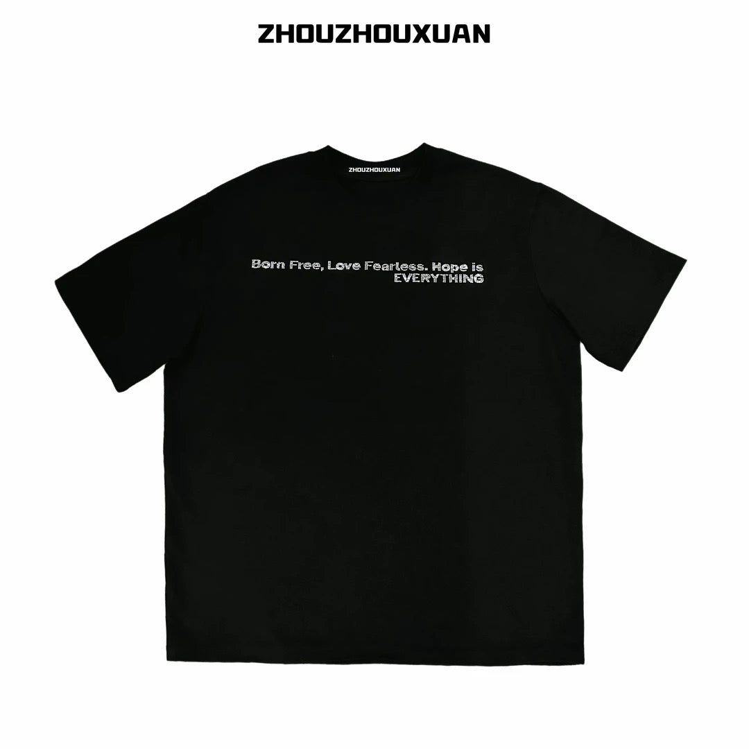 Rhinestone Pearl Letter Short Sleeve T-Shirt WN20697