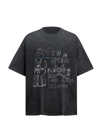 Washed Graffiti Print Short Sleeve T-Shirt WN26216