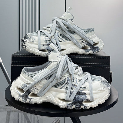 Paint Mesh Rope Lace Slip-On Shoes WN24722