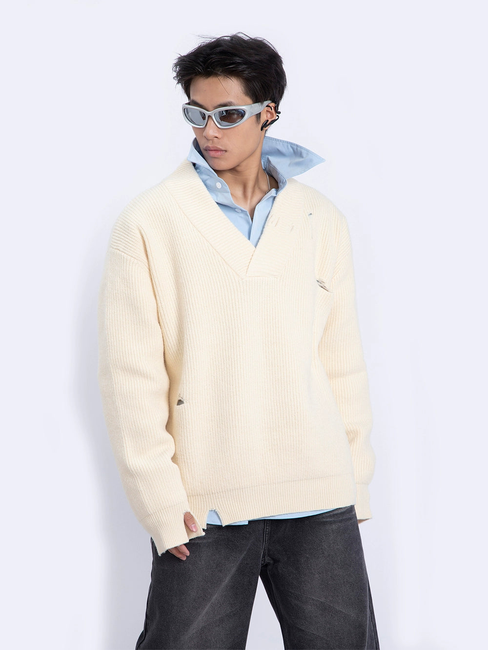 Oversize V-Neck Knit Sweater WN9357