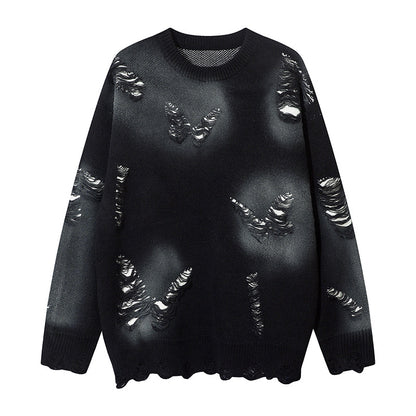 Tie-Dye Graffiti Butterfly Cutout Knit Sweater WN11412