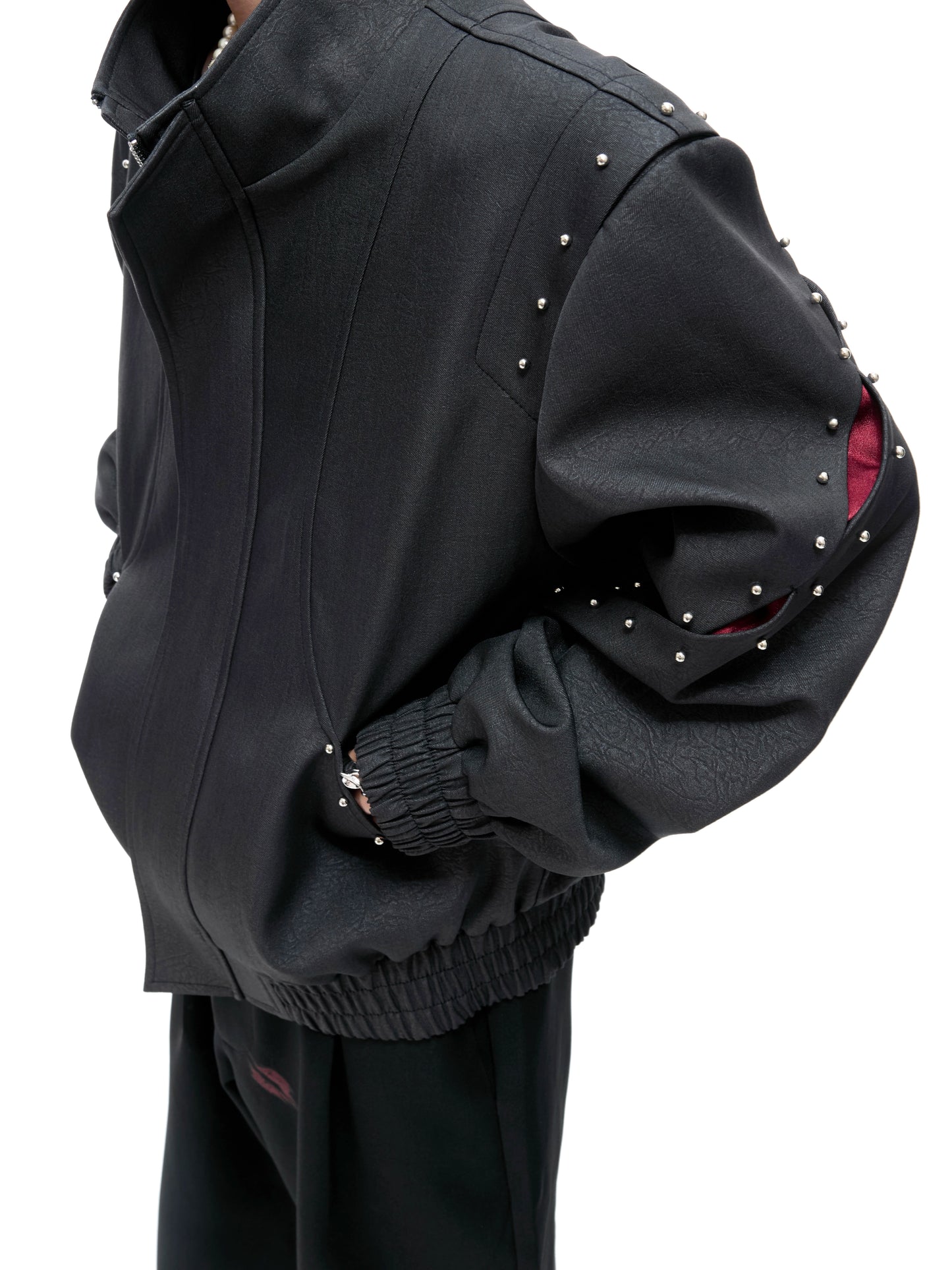 Studs Textured Standing-Collar Jacket WN20541