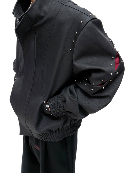 Studs Textured Standing-Collar Jacket WN20541