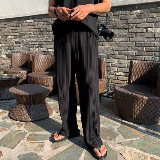 Ice Silk Draping Pleats Wide Leg Pants WN20225