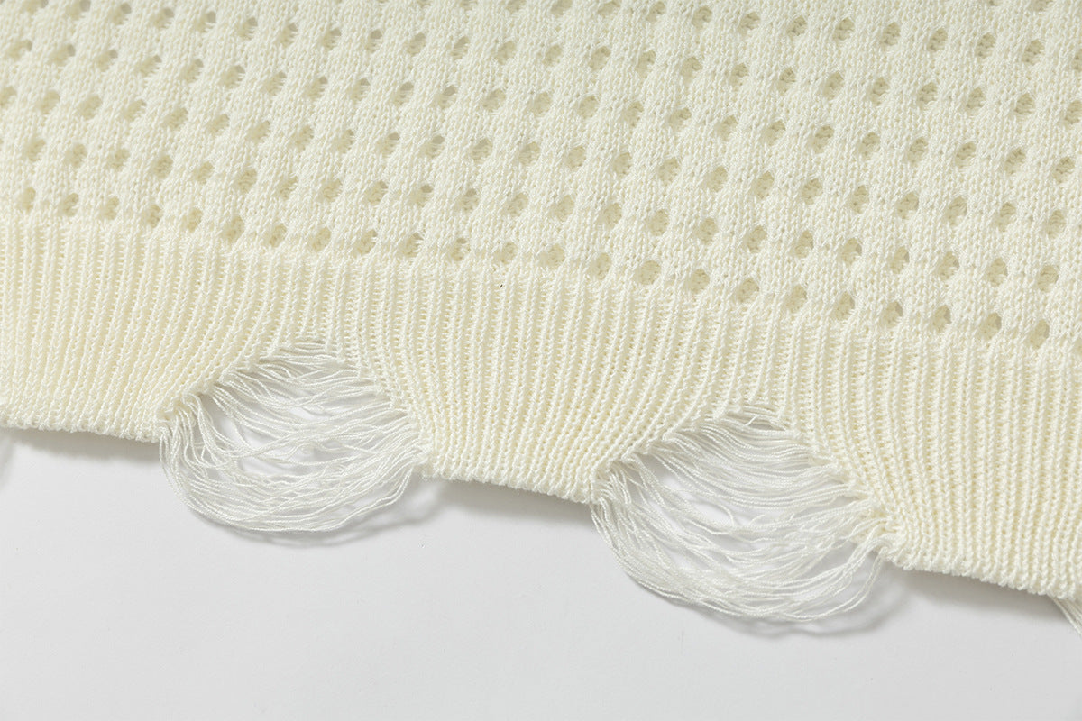 Mesh Damage Design Knit Vest WN25757