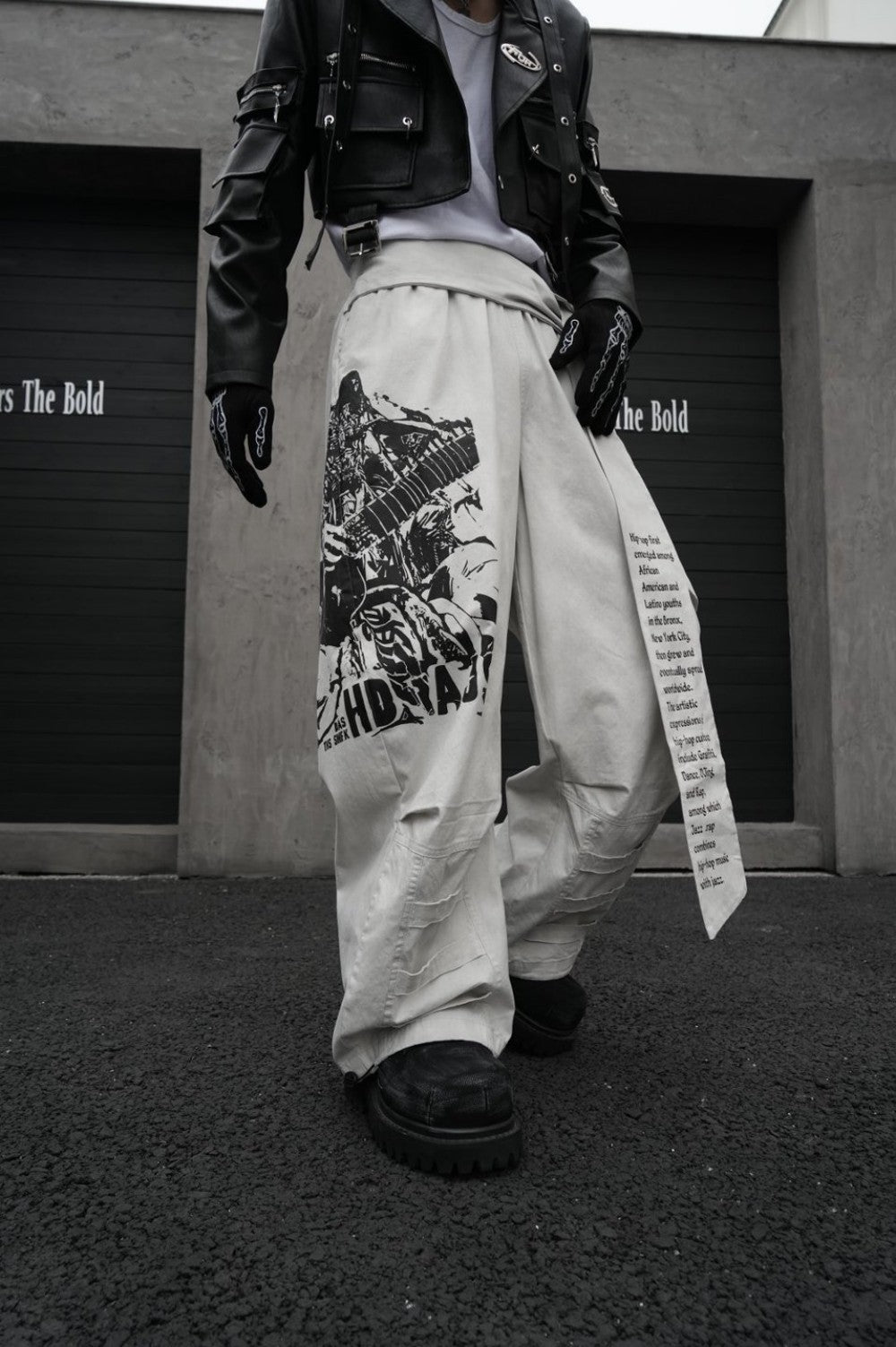 Graphic Print Text Detail Wide Leg Pants WN28088