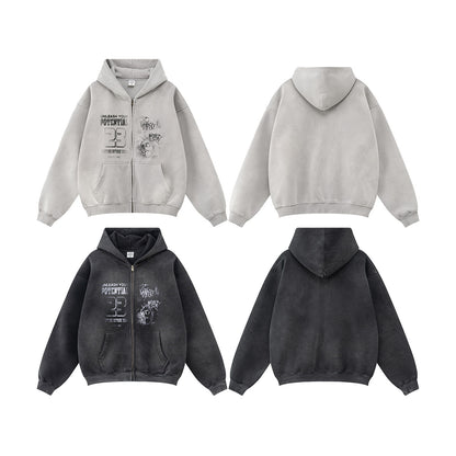 Graffiti Design Oversize Zipper Hoodie WN9965