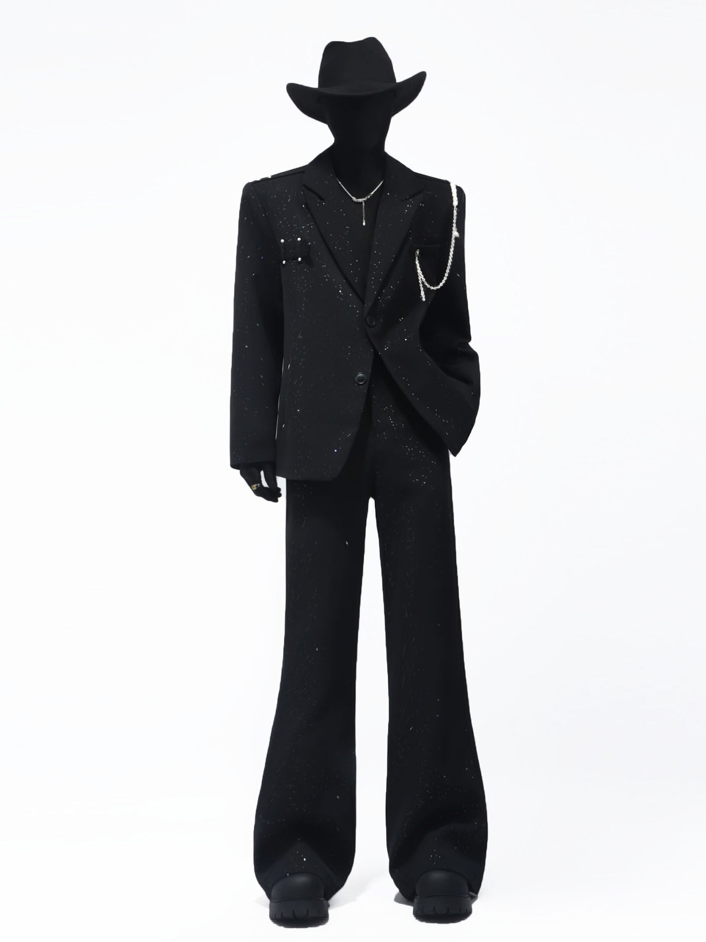 Studs Decor Tailored Jacket & Studs Flare Trousers Setup WN23720