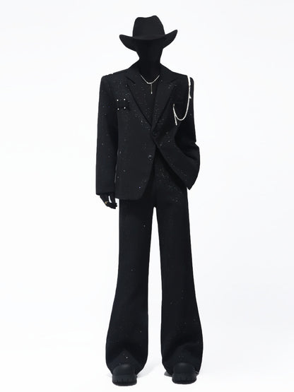 Studs Decor Tailored Jacket & Studs Flare Trousers Setup WN23720