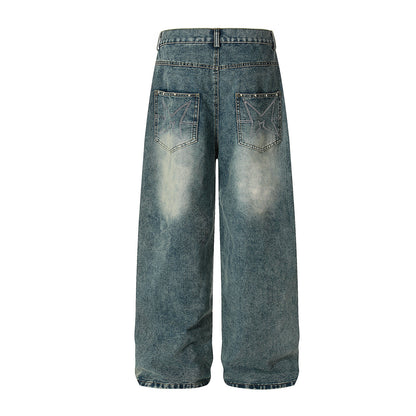 Star Patch Rivet Wide Leg Denim Jeans WN25585