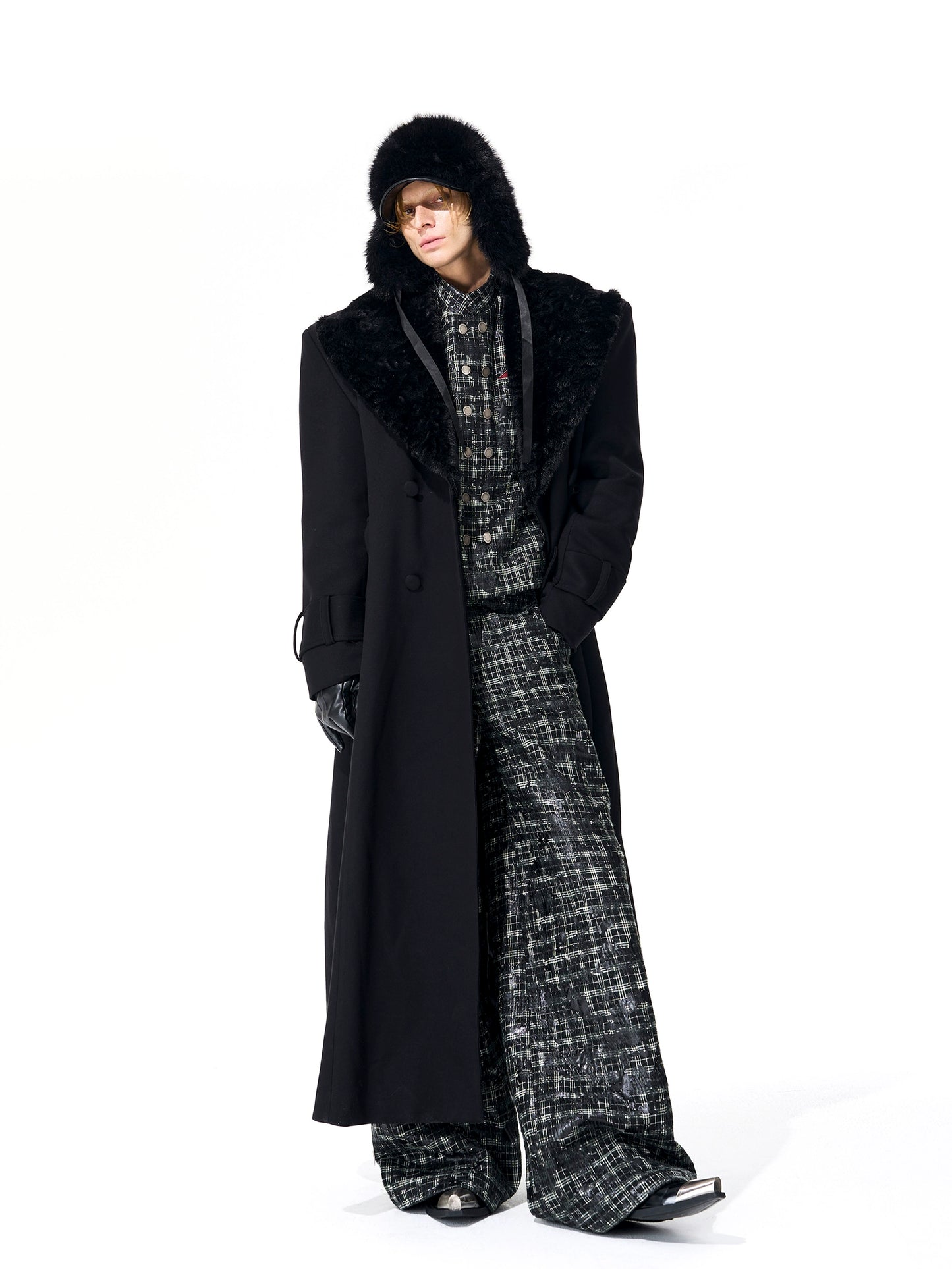 Fur-Collar Patchwork Double-Breasted Long Tailored Coat WN21840