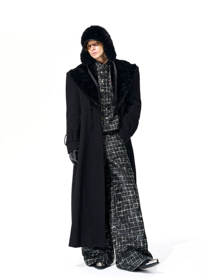 Fur-Collar Patchwork Double-Breasted Long Tailored Coat WN21840