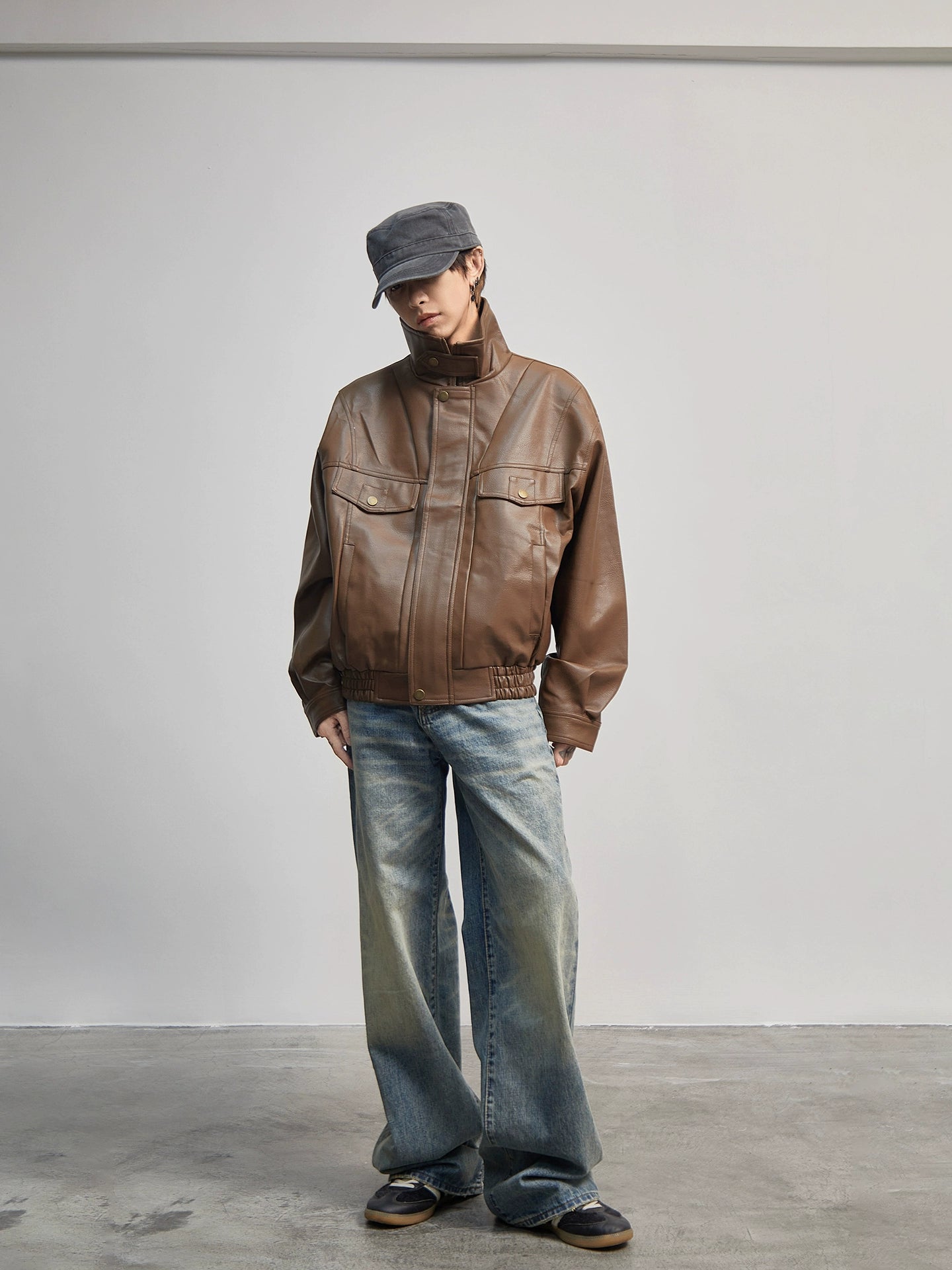 Standing Collor PU Leather Jacket WN21177