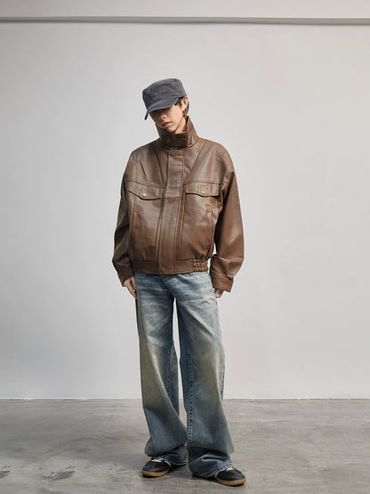 Standing Collor PU Leather Jacket WN21177