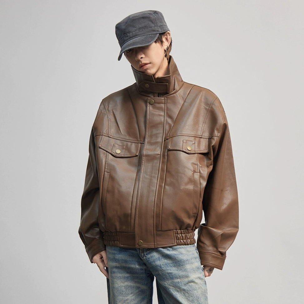 Standing Collor PU Leather Jacket WN21177