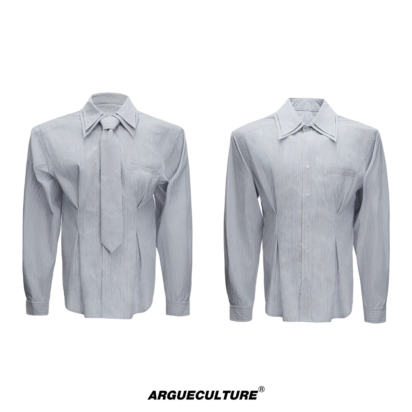 Striped Shoulder-pad Double Tie Design Oversize Shirt WN22678