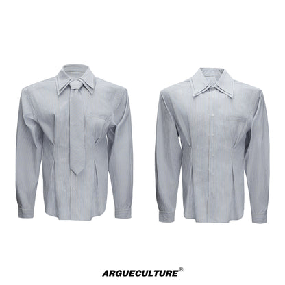 Striped Shoulder-pad Double Tie Design Oversize Shirt WN22678