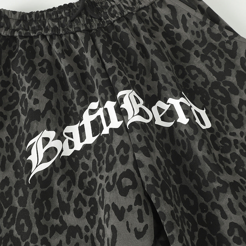 Leopard Print Sporty Drapey Wide Leg Pants WN25600