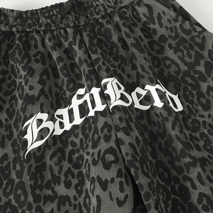 Leopard Print Sporty Drapey Wide Leg Pants WN25600