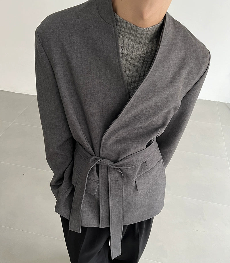 Collarless Belted Tailored Jacket WN21608