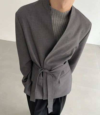 Collarless Belted Tailored Jacket WN21608