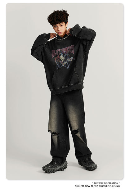 Washed Oversize Skateboard Print Hoodie WN7819