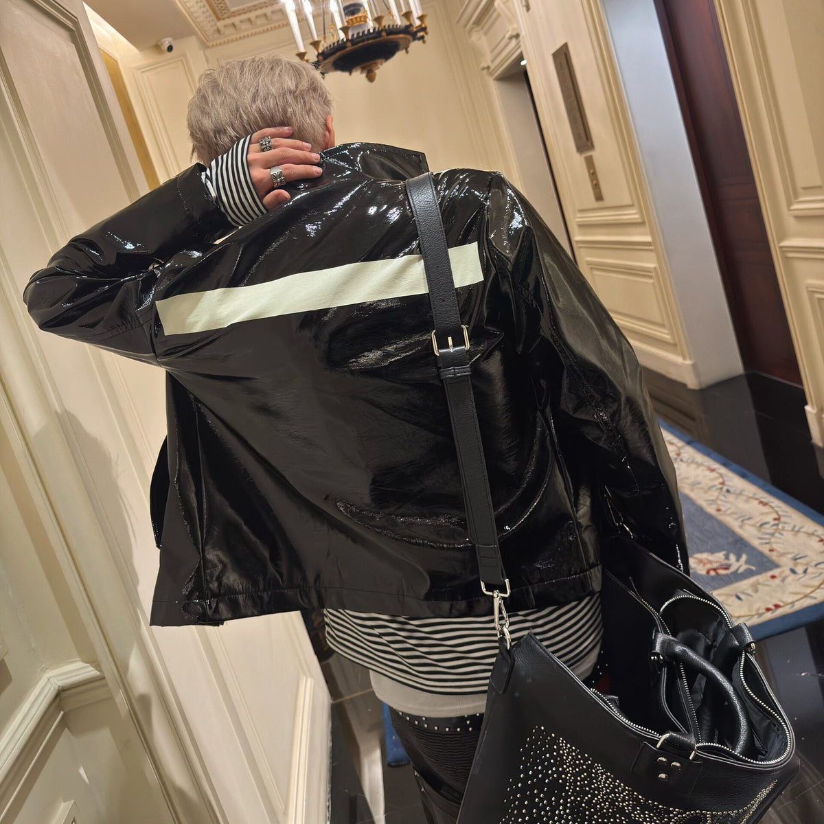 Cropped High-Neck Glossy PU Leather Zipper Jacket WN27398
